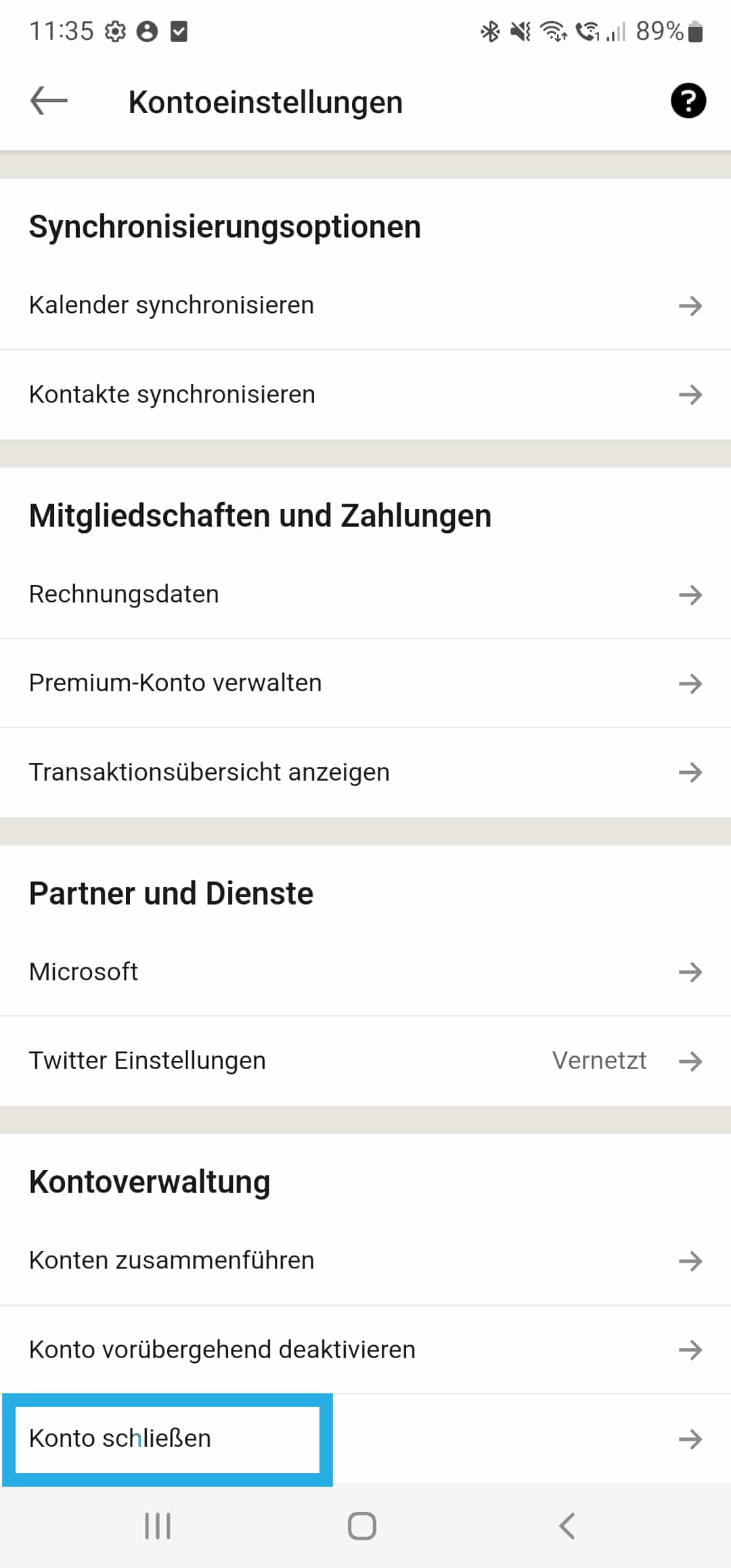 LinkedIn Profil löschen in den Einstellungen