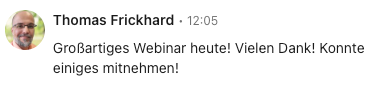 Feedback von Teilnehmern (Screenshot)