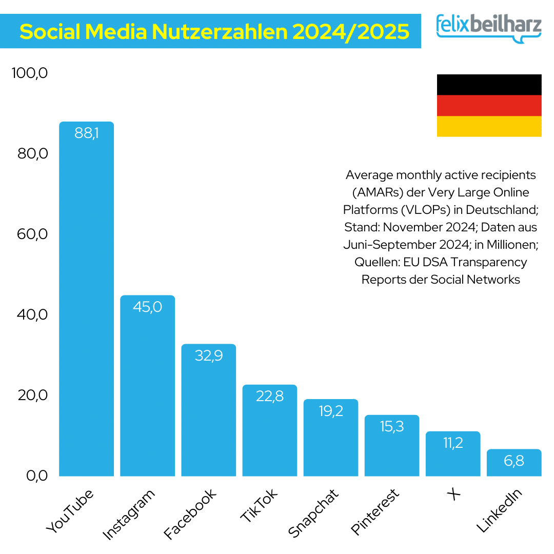 Social Media Nutzerzahlen Deutschland  2024/2025