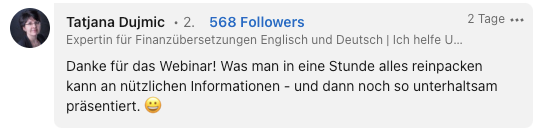 Feedback von Teilnehmern (Screenshot)