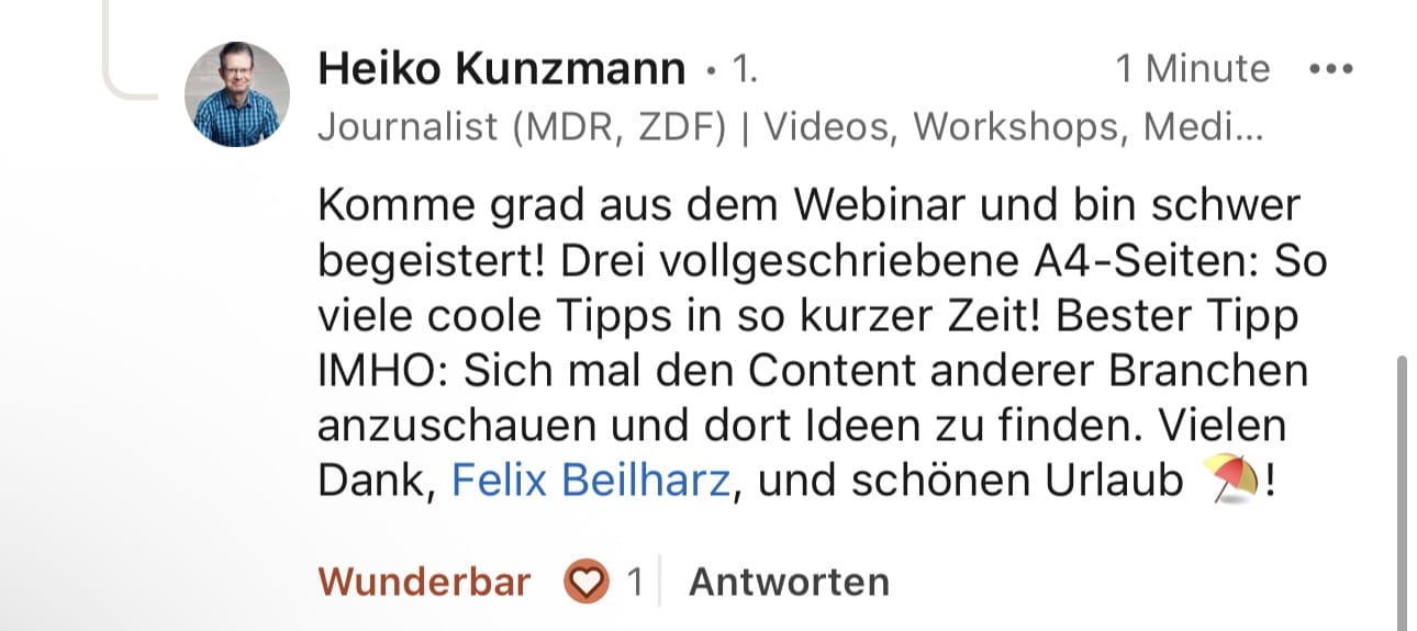 Feedback von Teilnehmern (Screenshot)